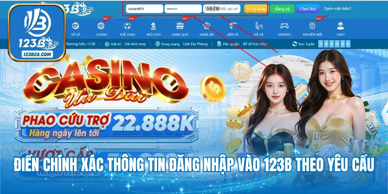 Đăng Nhập 123B Điền chính xác thông tin đăng nhập vào 123B theo yêu cầu